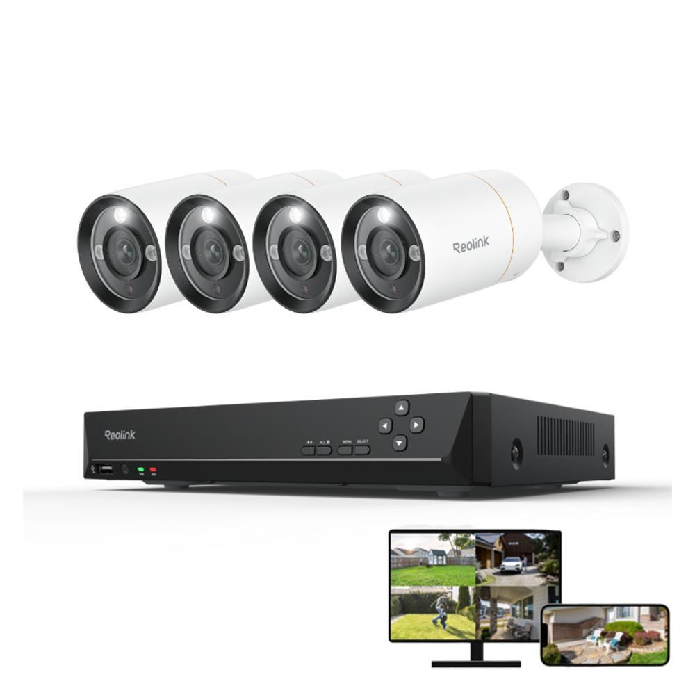 Reolink 12MP Bewakingssysteem voor buiten met 4x 6K 12MP PoE Camera's, Schijnwerpers en 2TB 8-kanaals PoE NVR met Persoons-, Voertuig- en Huisdierdetectie