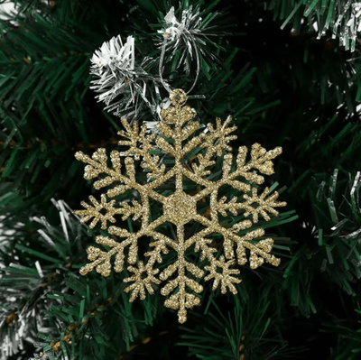 Inspire Picks 9 Piece Glitter Snowflake Christmas Ornaments Red & Gold Hanging Tree Decorations fluorescence Yellow 9pcs