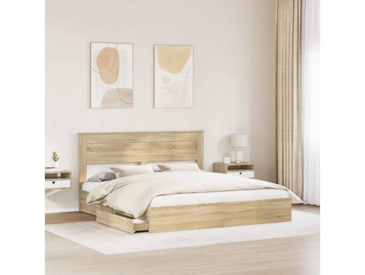 KTHLBRH Boxspringbett Eiche Sonoma 180 x 200 cm Technisches Holz, Schubladen, Lattenrost, einfach zu montieren