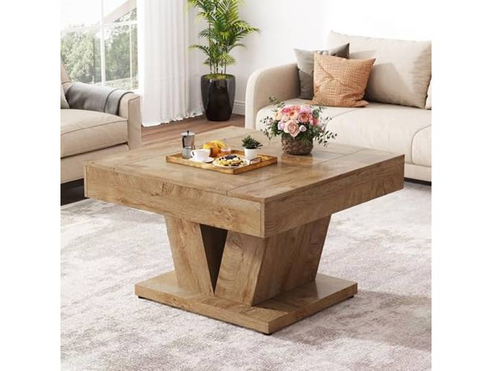 Tribesigns Quadratischer Couchtisch, Holz-Mitteltisch für Wohnzimmer, 80 cm, moderner Cocktail-Tee-Akzenttisch, Natur