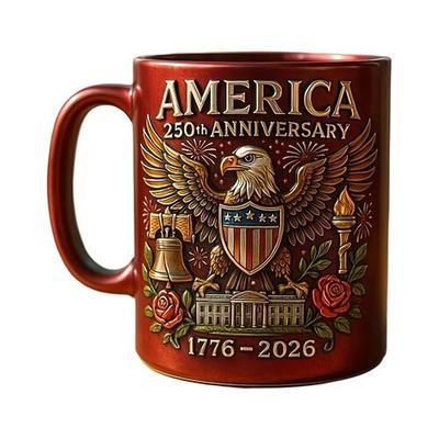 Tasse zum 250. Jahrestag der USA, 325 ml Keramik-Kaffeetasse feiert den 250. Jahrestag der Vereinigten Staaten, der Adler und die Flagge symbolisieren patriotische Dekoration, bedruckte Keramiktassen