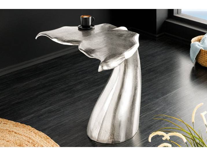 riess-ambiente Beistelltisch WILDLIFE 60cm silber · Wohnzimmertisch aus Metall (Einzelartikel, 1-St), Walflossen-Skulptur · handmade · Dekoration · maritimes Design