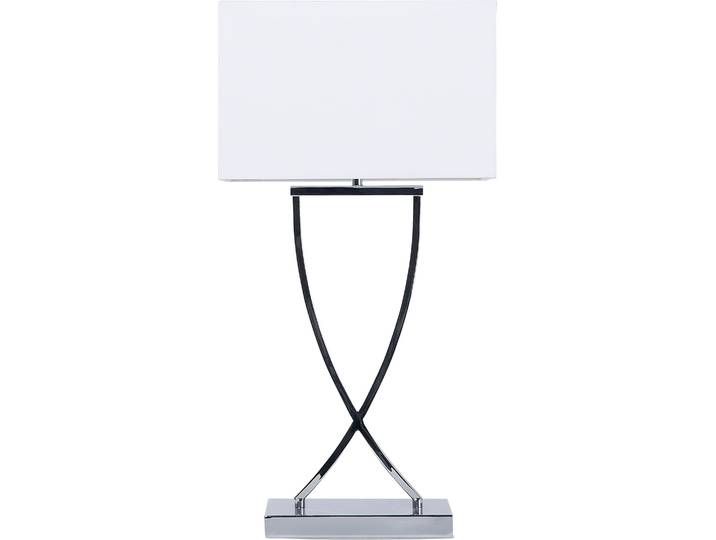 BELIANI Tischlampe Silber Metallfuß Stoffschirm Weiß langes Kabel mit Schalter Modern Minimalistisch