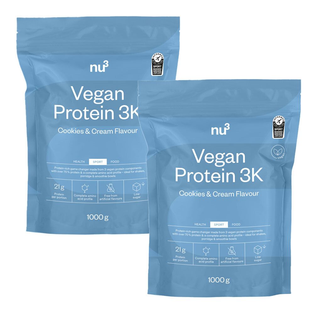 nu3 Vegan Protein 3K Cookies-Cream 1000g Doppelpack 2x1000 g Pulver
