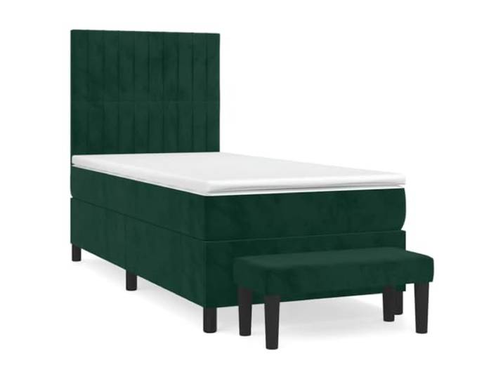 PUGYNBK Boxspringbett aus Samt, Dunkelgrün, 100 x 200 cm Verstellbares Kopfteil, Taschenfedern, mittlere Stütze, Multifunktionsbank, Lederbezug