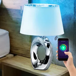 Smart Design Nacht Schreib Tisch Leuchte Alexa Google silber-weiß Lese Lampe dimmbar im Set inkl. RGB LED Leuchtmittel