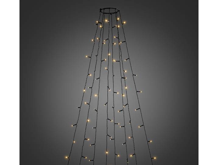 Konstsmide LED Baummantel mit Ring Ø 11, 8 Stränge à 30 Dioden, mit Multifunktion, frei wählbarem Timer und Dimmer, reagiert auf Musik, APP-gesteuert (Android & IOS), 240 bernsteinfarbene Dioden, 24V_Außentrafo, schwarzes Kabel - 6520-870