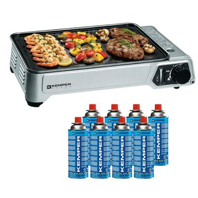 Tragbare Gasplancha 2300W + 8 Gaskartuschen + Transportkoffer Kochen im Freien Camping Terrasse Barbecue KEMPER