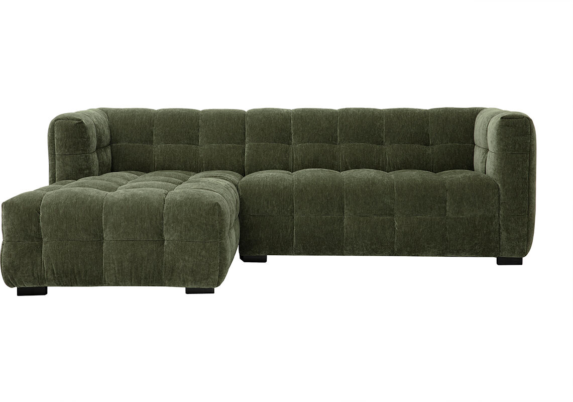 Miliboo Design Ecksofa 3-Sitzer aus Samteffekt-Stoff in Khaki-Grün CORTO