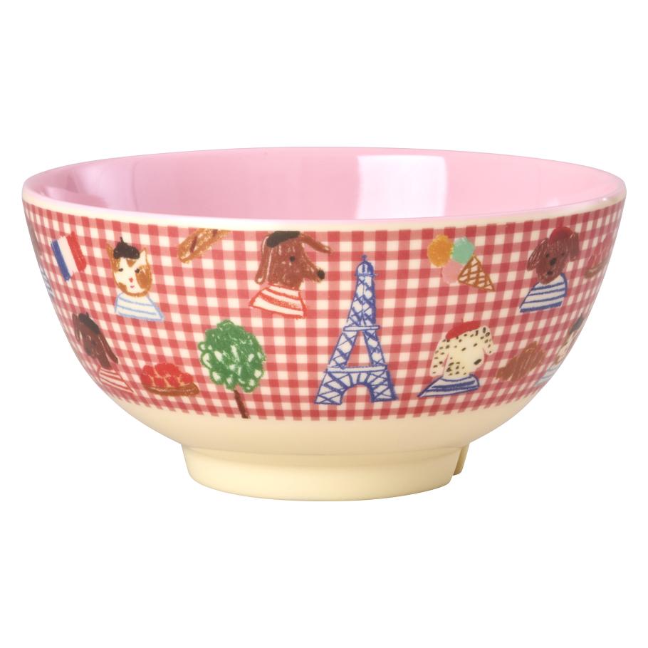 Rice - Melamine Bowl with Red Kids in Paris Print - Pink - 700 ml (MELBW-PARISR)
