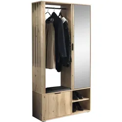 GARDEROBENSCHRANK Limo mit Spiegel und Sitzbank, Eiche Artisan