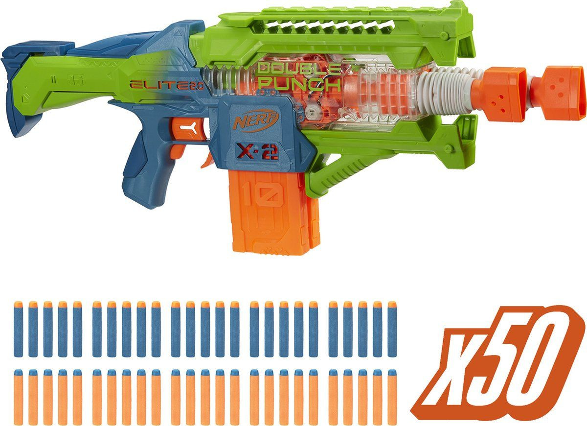 Nerf Elite 2.0 Double Punch Blaster met dubbele lopen - Blauw
