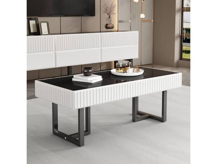 Table Basse - Scandinave - Noir et Blanc - 110x50.5x41 cm - Design Minimaliste