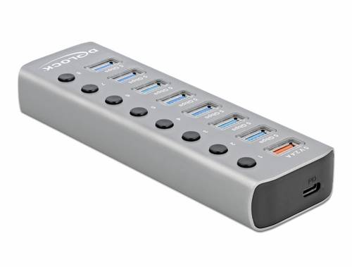 Delock 63264 USB-Hub 7 Port USB-A USB 3.1 Gen1 5 GBit/s Grau 63264