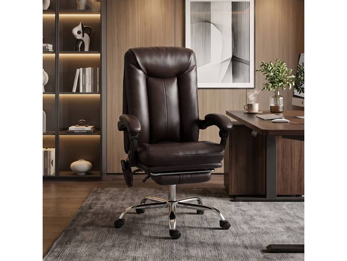 HOMCOM Fauteuil Bureau Massant Chauffant Dossier Haut Marron