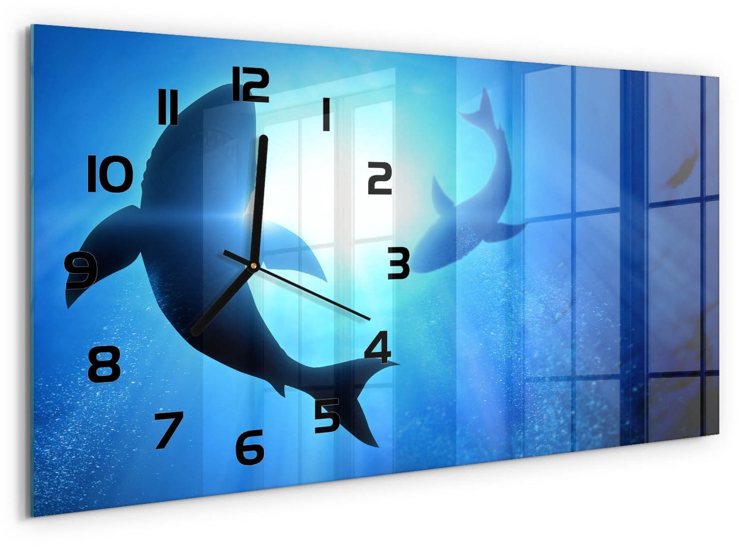 Tulup Wandklok met Twee Haaien Print - Blauw Glas - 60 x 30 cm