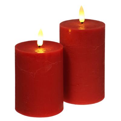 LED-Kerze I.GE.A. "LED Echtwachskerze 2er Set", rot, B:8cm H:12,5cm Ø:8cm, Wachs, Kerzen, LED-Kerze, Mit Timer Flackernd Stumpenkerze Adventskerzen Adventskranz