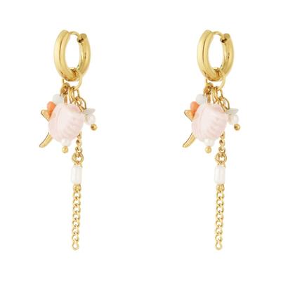 Paar Ohrhänger ADELIA´S "Ohrringe Ohrhänger mit maritimen Anhängern und langen Ketten", Damen, Gr. Damen, Edelstahl, rosa (goldfarben), Ohrringe, Stylischer Modeschmuck mit Muschelmotiv und langen Kettenanhängern