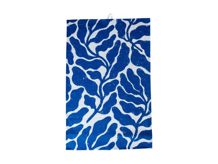 Fine Little Day Torchon de cuisine Leaves Blanc-bleu, 47x70 cm