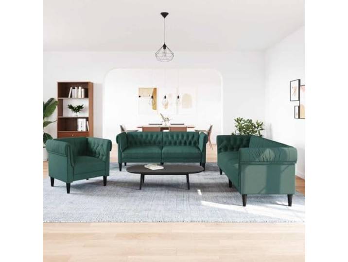 KTHLBRH Sofa-Set, 3-teilig, dunkelgrün, Stoff Beine aus Massivholz, Füllung aus Schaumstoff, Belastung 110 kg, 1 Sofa, 1 2-Sitzer-Sofa, 1 3-Sitzer-Sofa
