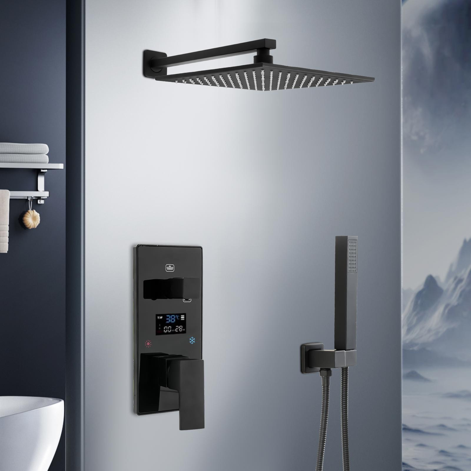 Easybuy Inbouw LED-display doucheset met regendouche 30x30 cm mat zwart