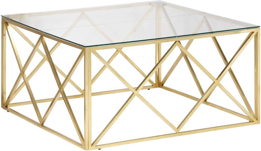 vidaXL Table basse doré acier inoxydable et verre trempé