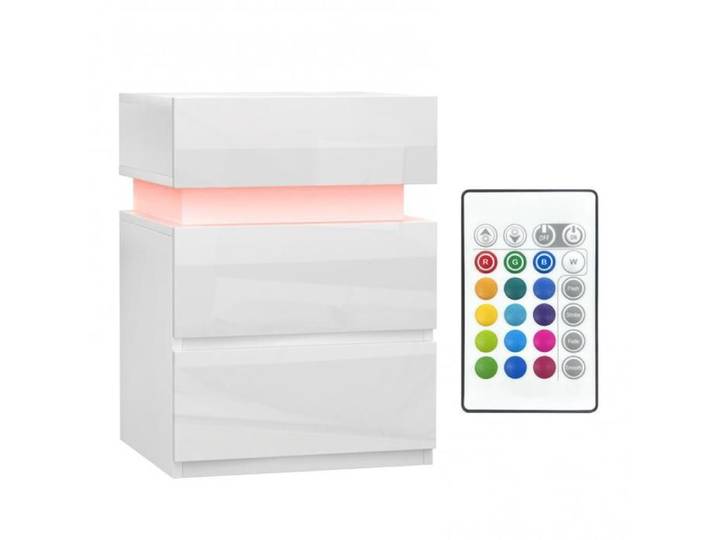 PEACHES Table de Chevet Moderne avec LED -Table d'Appoint- table de chevet avec Station de Charge Blanc