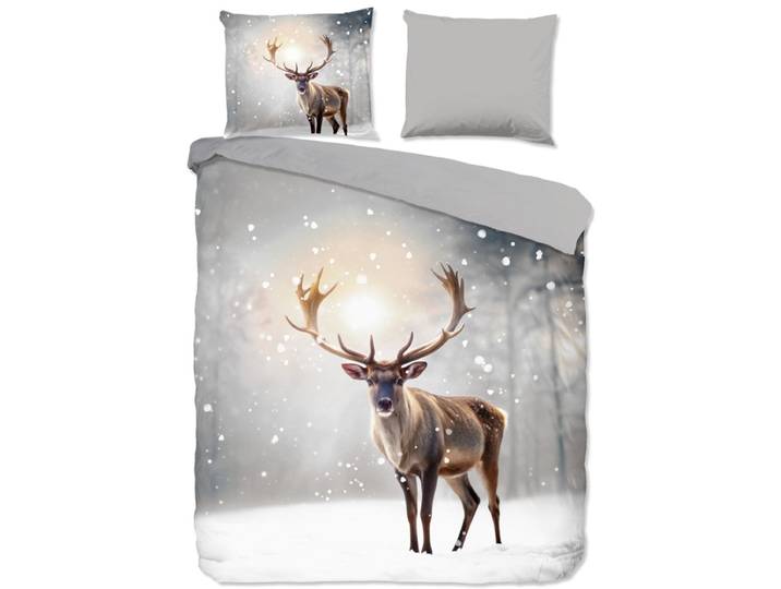 Pure dekbedovertrek hert in de sneeuw - 2 persoons 200x200/220 cm - Grijs - Microvezel