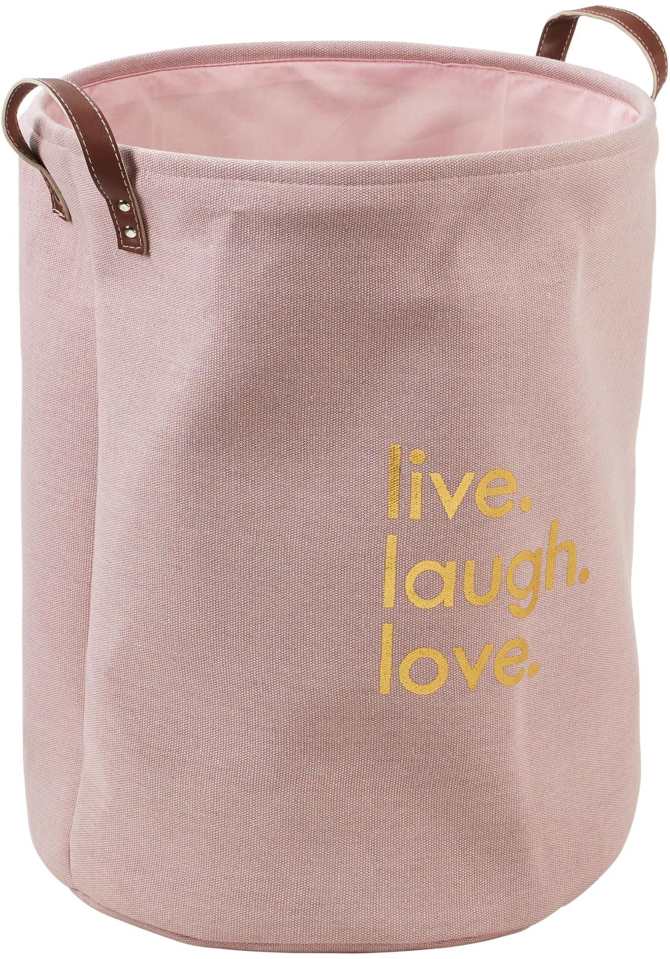 Wäschekorb DIAQUA "Words", rosa, H:48cm Ø:38cm, Baumwolle, Polyester, Wäschesammler, Wäschekorb rosa 59 l