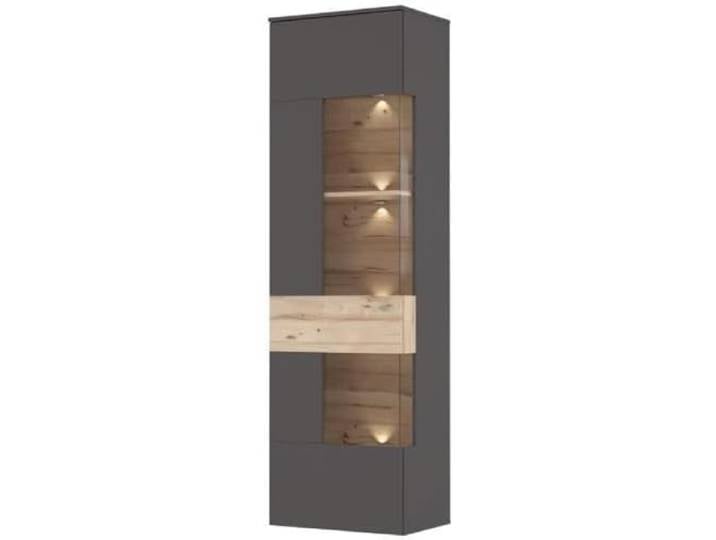 Forte Como Vitrine mit 1 Glastür, Holzwerkstoff, Uni Wolfram Grau / Planked Eiche, 60,4 x 203,3 41,3 cm
