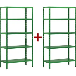 Fachbodenregal 1+1 GRATIS, 1800x900x400 mm, 5 Fachböden, Tragkraft 70 kg, grün