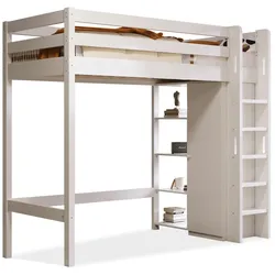 Hochbett 90x200 mit Kleiderschrank 6 Regalen Spielecke Stauraum Massivholz Stabil langlebig flexibel Weiß
