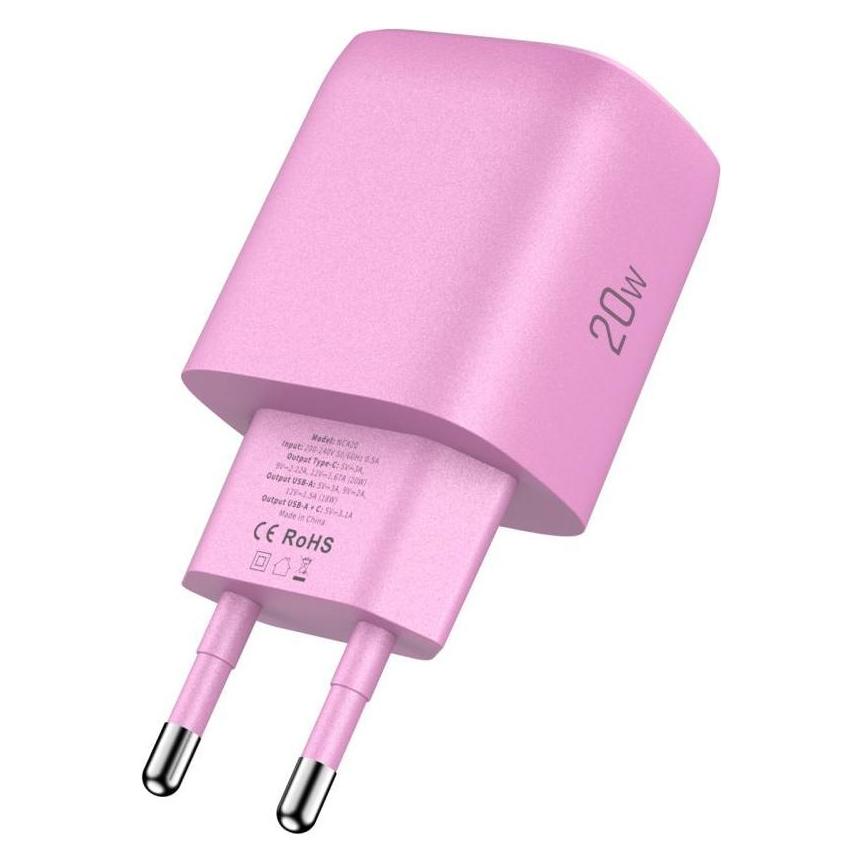 Tech-Protect NCA20 PD 20W QC3.0 USB-A / USB-C Wandladegerät - Rosa (20 W, 2 Ports) (60692016)