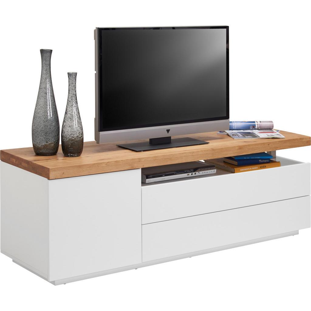 Novel Lowboard , Weiss, Eichefarben , Holz, Holzwerkstoff , Eiche , vollmassiv , 2 Schublade(n) Schubladen , 160x53.5x41.5 cm , Bsci , stehend , Wohnzimmer, TV Möbel, Lowboards, Lowboards stehend