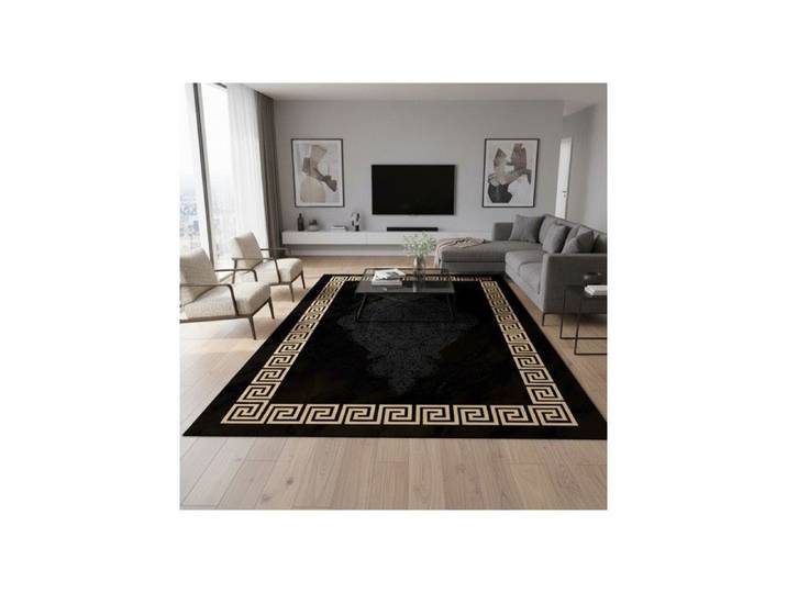 Melis Home Tapis antidérapants Noir 80 x 300 cm moderne et doré à motifs grecs lavable imprimé numérique 7 mm