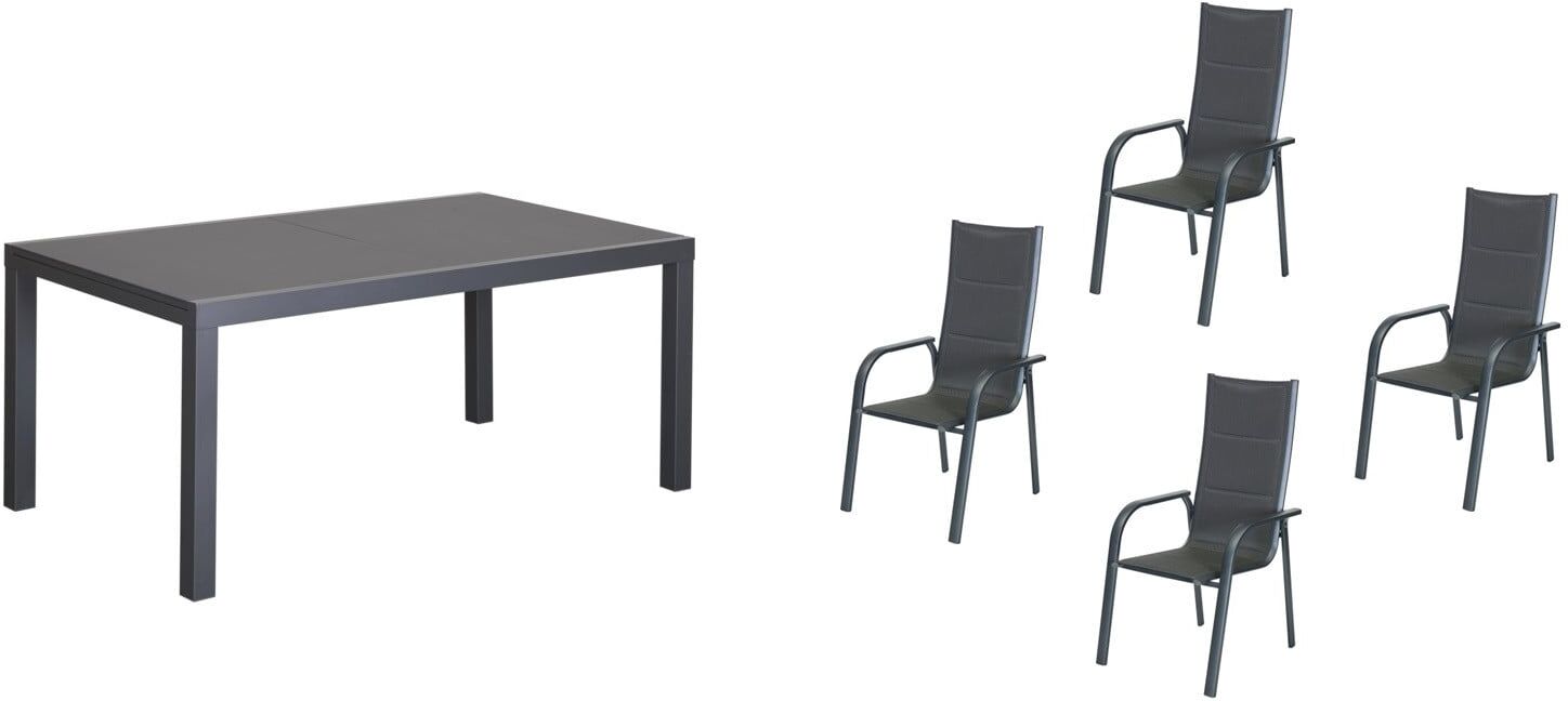 Primaster Garten-Essgruppe Fano mit ausziehbarem Tisch & 4 Stapelstühlen
