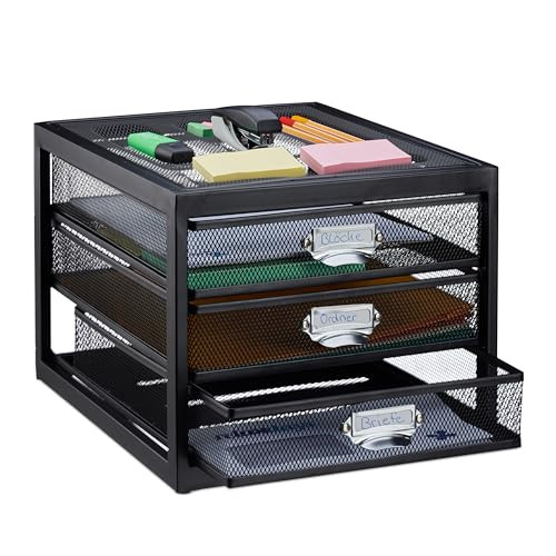 Relaxdays Ladenbox met 3 lades voor A4-documenten, zwart, B: 35,0 cm, D: 27,5 cm, H: 27,5 cm