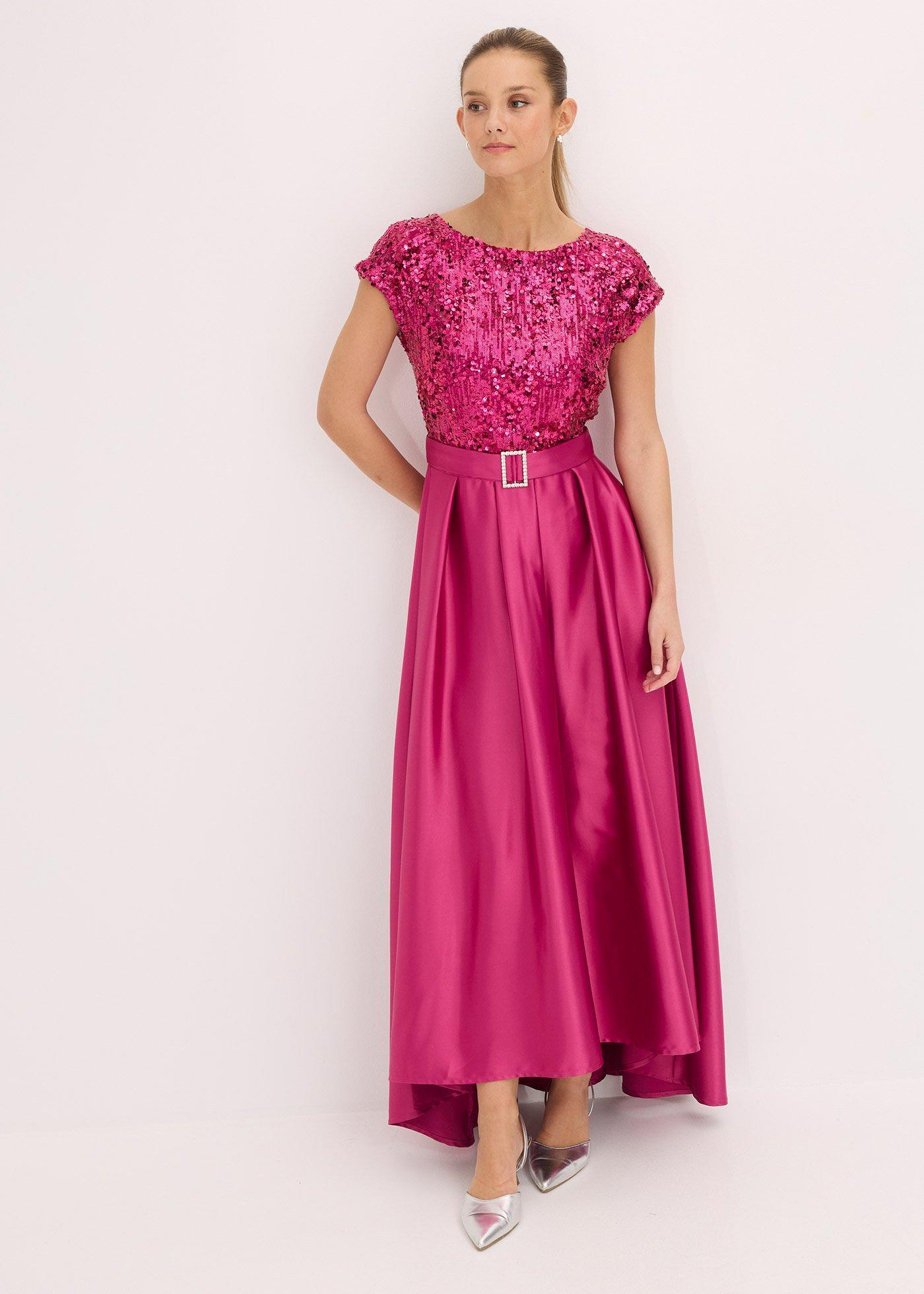 bonprix Abendkleid aus glänzendem Satin mit Pailletten, pink, Gr.38, Modern und feminin: Abendkleid aus glänzendem Satin mit bestickten Pailletten im Oberteil