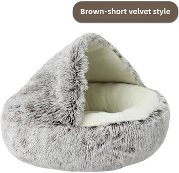 PetsAreLife Plush Comforter Shell Cat Nest, Autumn Winter Soft Pet Bed, Warm Cold Plush Bed For Cats brown s
