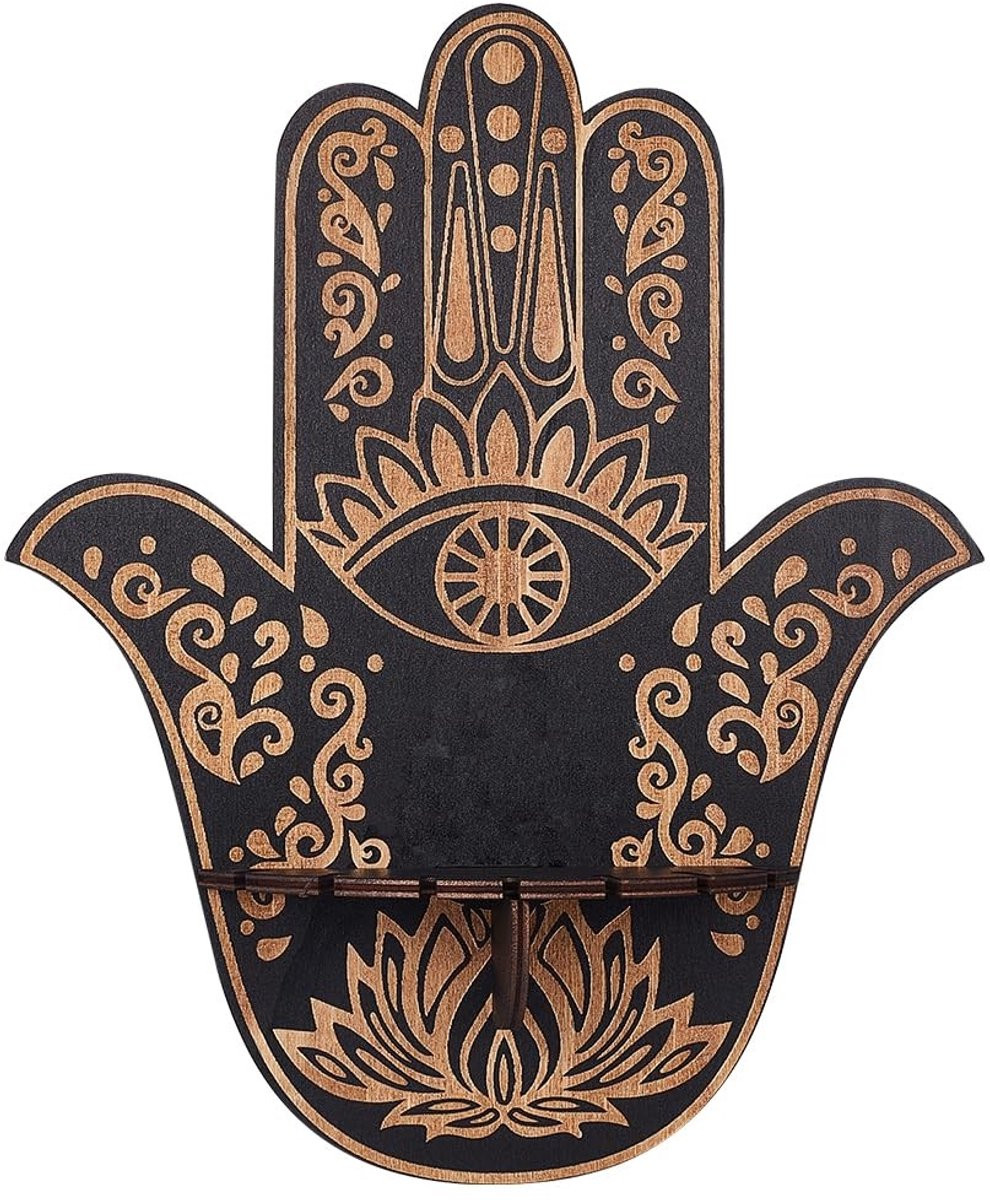 Vlemico Hamsa Kristallen Display Plank Wanddecoratie Zwart Boze Oog B/D/H: 25 x 30 cm