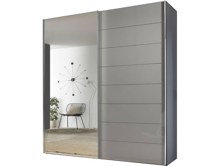 Schwebetürenschrank, 167x240 cm, Holzwerkstoff, Saphirglas, Mit Spiegel, Modern, Staud