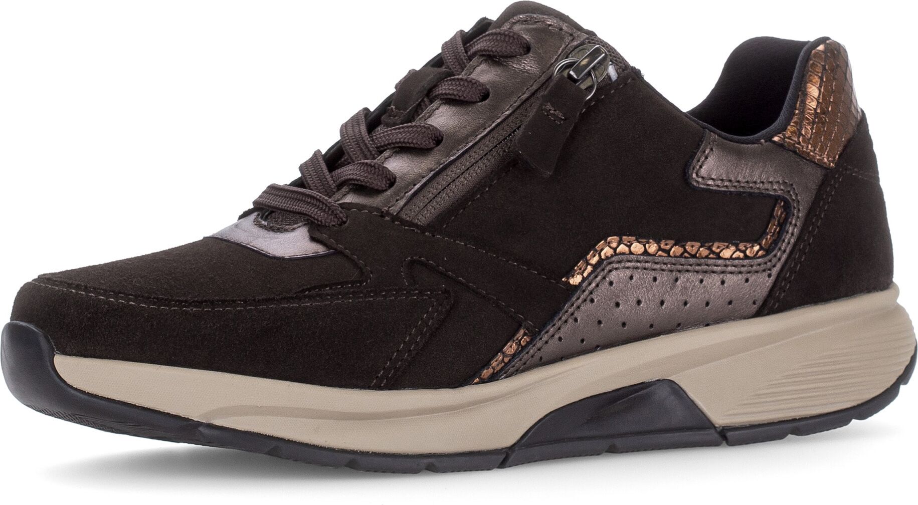 Keilsneaker GABOR, Damen, Gr. 40, Textil, braun, Leder, Lederimitat, Schuhe Keilsneaker, Halbschuh, Schnürer mit Kontrastbesätzen