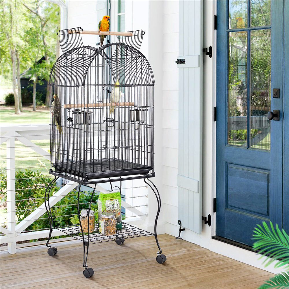 Yaheetech 150cm Iron Play Top Floor Bird Cage with Wheels Black 150cm H X 59.5cm W X 59.5cm D