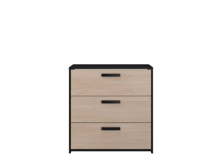 Commode 3 tirois CELEST imitation chêne et noir
