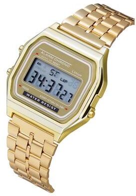 Quick Pick Pro Ultra Slim LED Digital Watch Stainless Steel Band Retro Fashion Wristwatch gold
