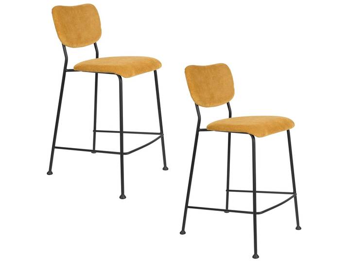 Barhocker Benson 2er-Set – aus Cord in zwei Farben - Gelb - Stoff - Luxusbetten24