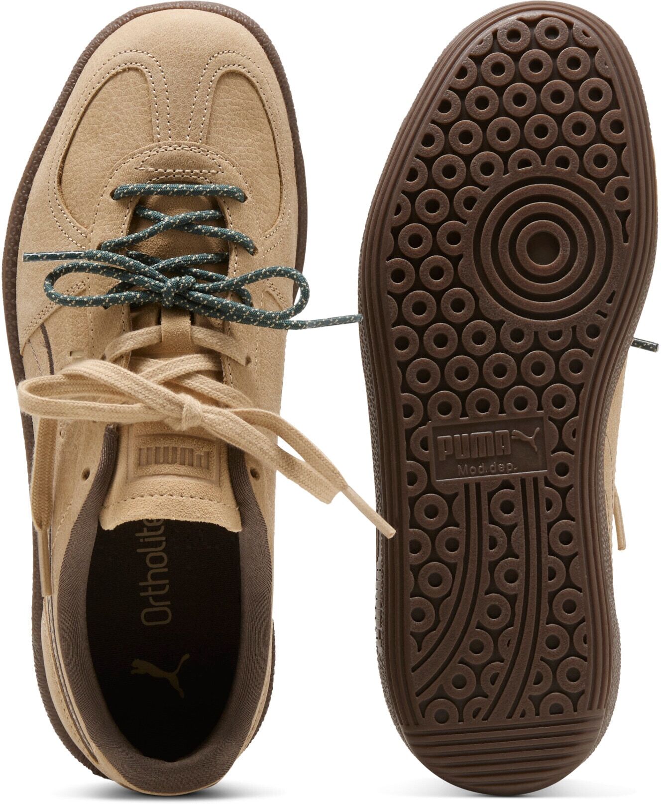 Sneaker PUMA "PALERMO DRESS-UP WNS", Damen, Gr. 42, beige (cashew braun, gum), Leder, unifarben, Schuhe Sneaker cashew braun, gum 42