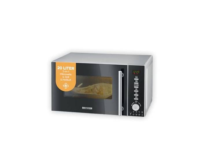 SEVERIN 3-in-1 Mikrowelle mit Grill und Heißluftfunktion, Minibackofen mit 10 Leistungsstufen, multifunktionale Mikrowelle mit Drehteller und Grillrost, schwarz, MW 7773