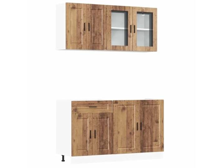 fsahslih Küchenzeile 4-teilig Küchenschrank Set Porto Altholz-Optik Flexible 4-teilige Küchenmöbel Kombination aus Holzwerkstoff mit Hängeschränken und Unterschränken für Ihre Küche.