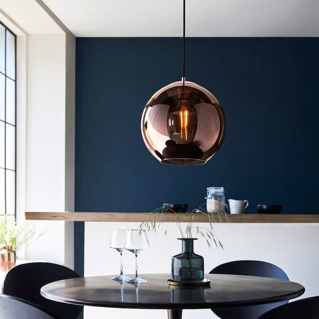 Metro Binyamin 1 - Light Single Pendant Copper Mirrored;Matt Black Paint 29.1cm H X 30cm W